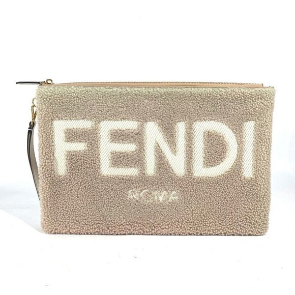 FENDI 8N0178 Mouton Logo bore Bag pouch with strap Clutch bag - Picture 1 of 16